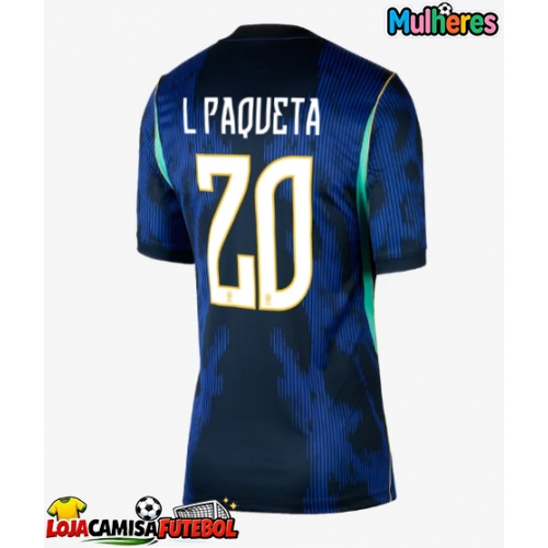 Camisa de Futebol Brasil Lucas Paqueta #20 Equipamento Secundário Mulheres Mundo 2026 Manga Curta
